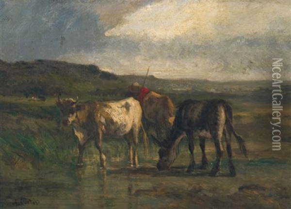 Vaches Dans Un Pre Oil Painting - Antonio Cortes Cordero