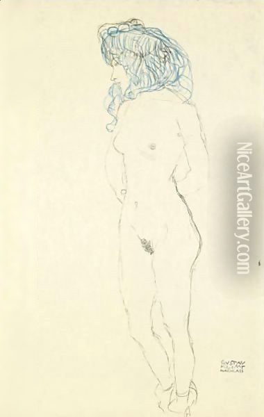 Stehender Frauenakt, Mit Im Rucken Verschrankten Armen Oil Painting - Gustav Klimt