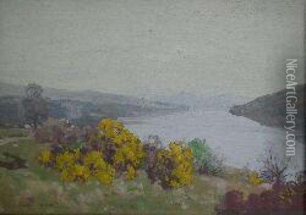 Gorse On The Lochside Oil Painting - George Houston