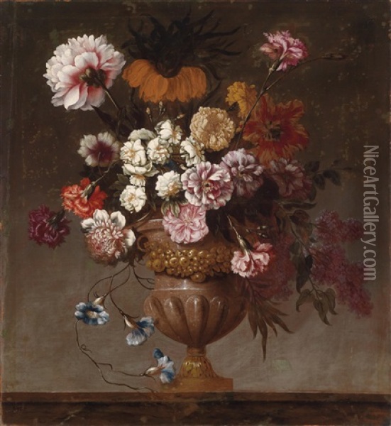 Ein Blumenstillleben In Einer Prunkvase Oil Painting - Jean-Baptiste Belin de Fontenay the Younger