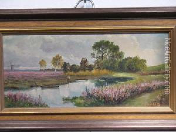 Idyllische Flusslandschaft Mit Angelndemjungen Oil Painting - Eduard Steinbach