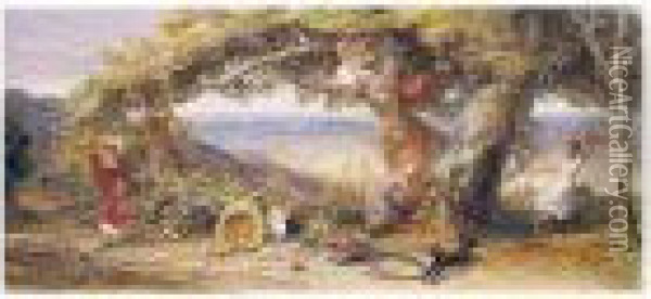 Signed Twice Oil Painting - Samuel Palmer