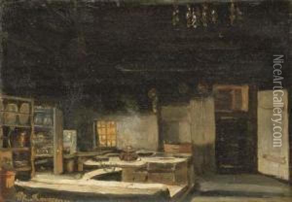 A Kitchen Interior Oil Painting - Philippe Rousseau
