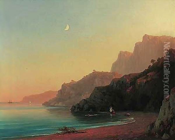 Bathing at sunset in the cove Oil Painting - Ivan Konstantinovich Aivazovsky