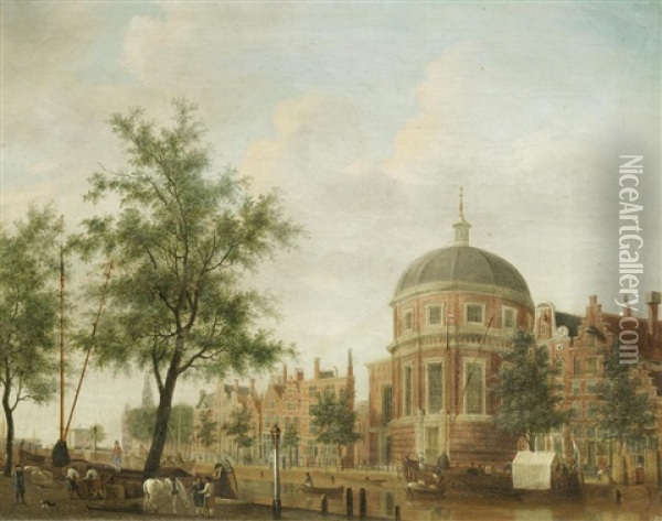 The Lutherse Kerk, Amsterdam, With The Singel In The Foreground Oil Painting - Jan Ekels the Elder