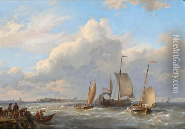 Shipping Off The Dutch Coast Oil Painting - Hermanus Koekkoek