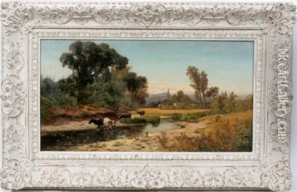 Landscape With Cows By Stream Oil Painting - William Keith