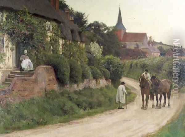 Evening in the Village Oil Painting - Henry John Yeend King