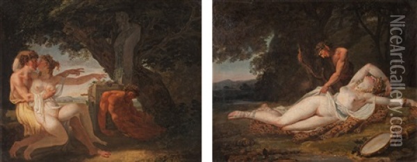 Nymph With Satyr (pair) Oil Painting - Nicolas de Courteille