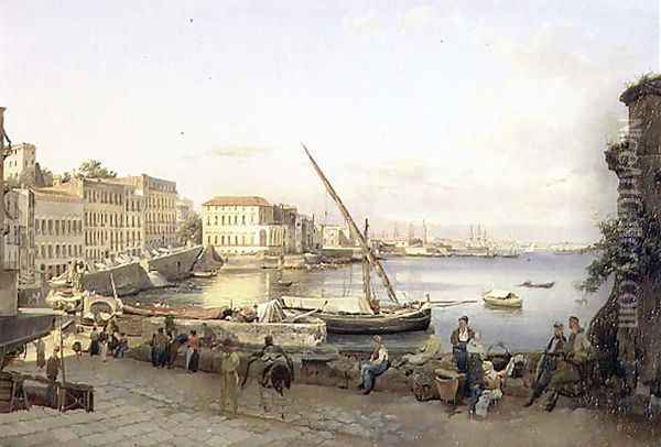 The Santa Lucia Embankment, Naples, c.1820 Oil Painting - Silvestr Fedosievich Shchedrin