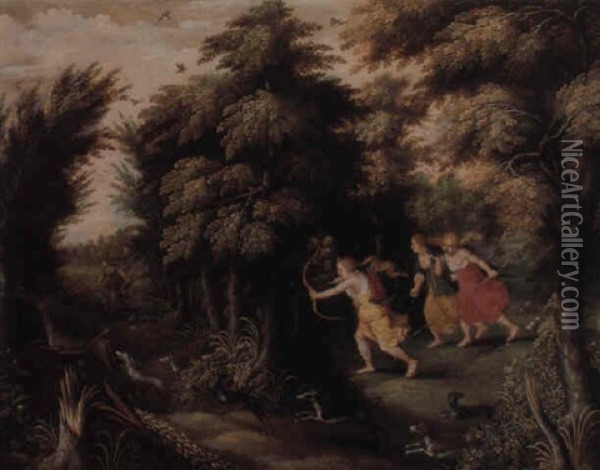Diana The Huntress With Attendant Nymphs In A Wooded Glade Oil Painting - Hendrik van Balen the Elder
