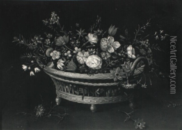 A Still Life Of Flowers In A Basket Oil Painting - Jan Brueghel the Elder