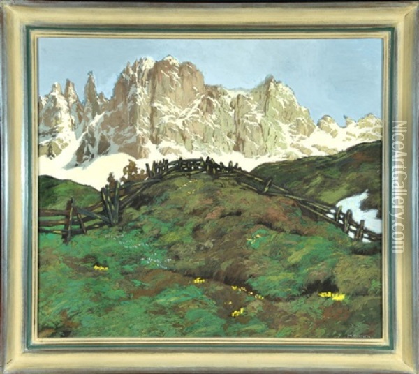 Rosengarten In Den Dolomiten Oil Painting - Hugo Hodiener (Hodina)