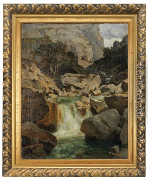 Gebirgslandschaft Mit Wasserfall Oil Painting - Georg Holub