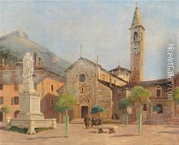 View Of Maderno With The Church Of Sant'andrea Oil Painting - Olaf Viggo Peter Langer