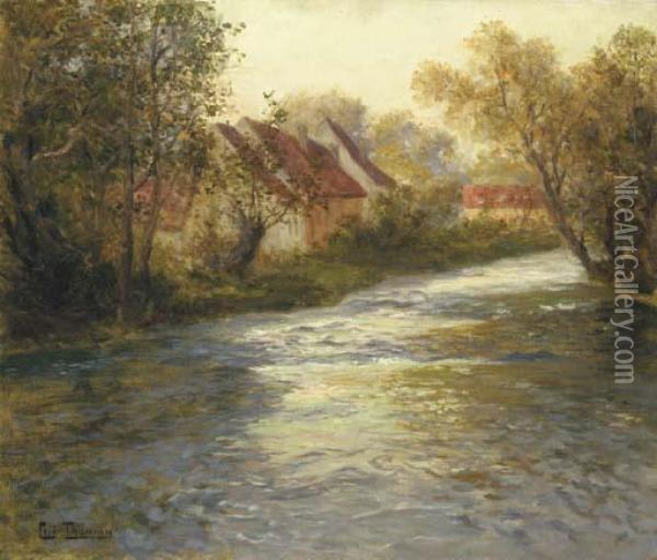 A French River Landscape Oil Painting - Fritz Thaulow