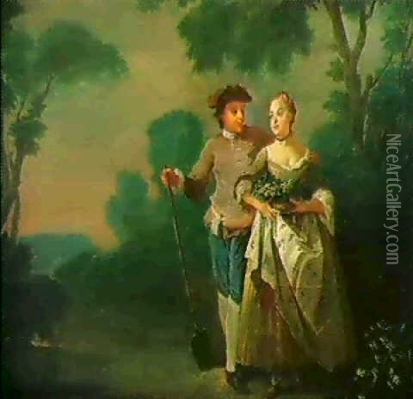 Liebespaar In Einer Parklandschaft Oil Painting - Johan Edvard Mandelberg