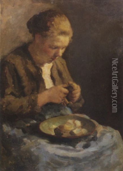 A Woman Peeling Potatoes Oil Painting - Evert Pieters