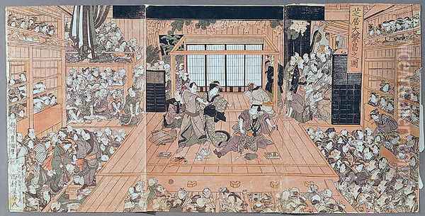 Interior of a Theatre Oil Painting - (Utagawa Toyoshige) Toyokuni II