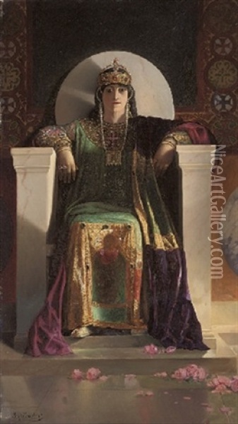 The Empress Theodora Seated On Her Throne In Court Dress Oil Painting - Jean Joseph Benjamin Constant