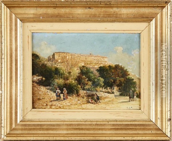 Landskapsbild Med Klostret I Monte Casino I Bakgrunden Oil Painting - Carl Stefan Bennet