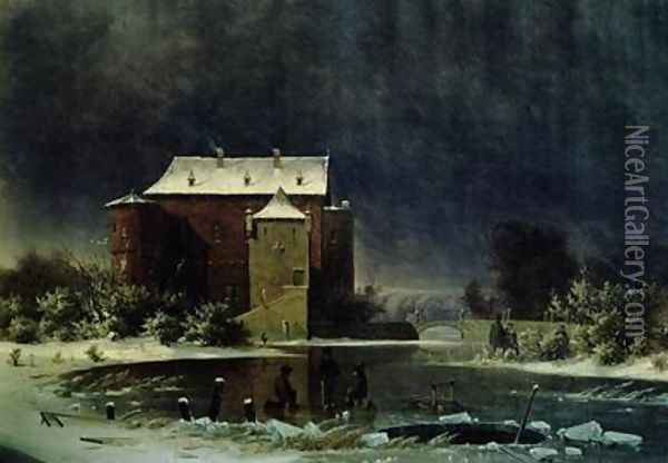 Haunted House in the Snow 1848 Oil Painting - Georg Emil Libert