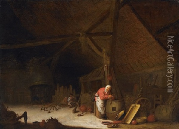 Interieur Einer Grosen Hollandischen Scheune Oil Painting - Bartholomeus Molenaer