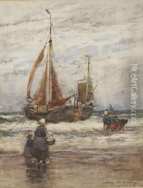 A Stormy Landing, Holland Oil Painting - James Garden Laing