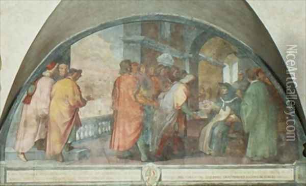 St Antoninus Founds the Company of Good Men at San Martino lunette Oil Painting - Michelangelo Cinganelli