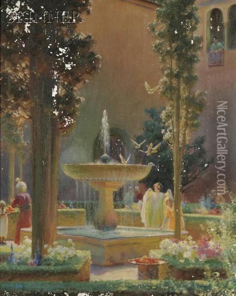 A Moorish Garden. (alhambra) Oil Painting - Charles Curran