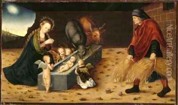 The Nativity with Adoring Child Angels Oil Painting - Lucas The Elder Cranach