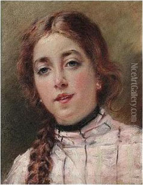 Portrait Of The Artist's Daughter Olenka Oil Painting - Konstantin Egorovich Egorovich Makovsky