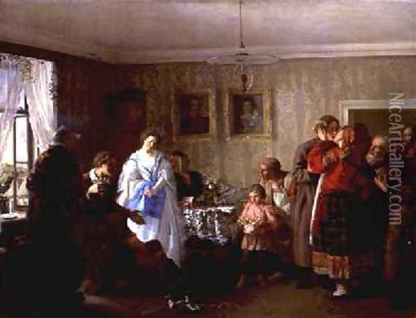 Congratulating the NewlyWeds at the Landowners House 1861 Oil Painting - Grigori Grigorievich Mjasoedov