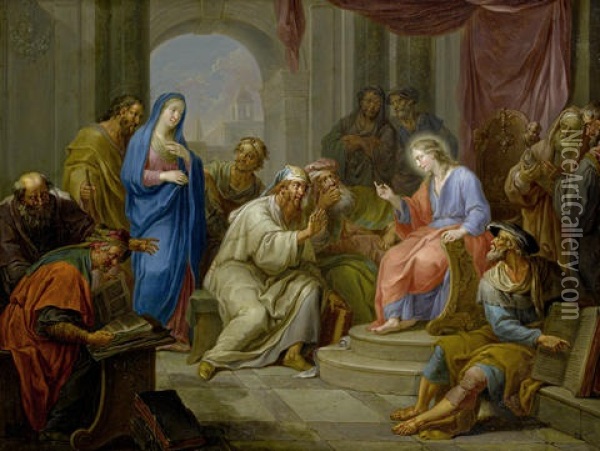 The Adoration Of The Magi (+ Christ Amongst The Doctors; Pair) Oil Painting - Franz Christoph Janneck
