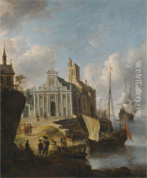 A Capriccio Of A Mediterranean Port Oil Painting - Jan Abrahamsz. Beerstraaten