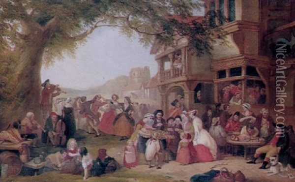 A Village Kermesse Before The Royal Oak Oil Painting - Henry Williams