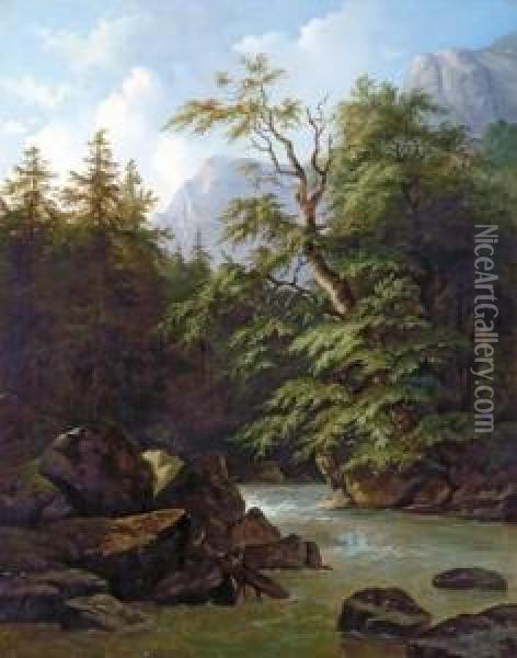 Mountain Landscape Oil Painting - August Schaeffer von Wienwald