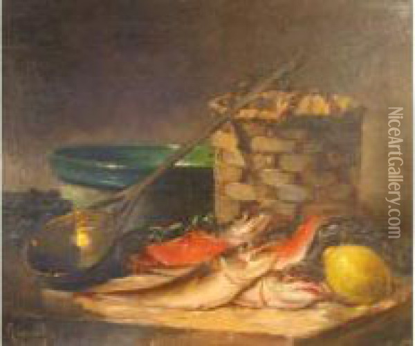 Nature Morte Aux Poissons Oil Painting - F. Raymond