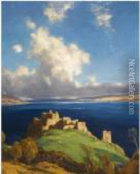 Castle Urquhart And Loch Ness Oil Painting - David Young Cameron