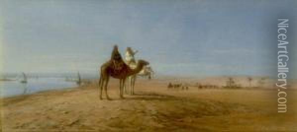 Camels Beside The Nile Oil Painting - William Snr Luker