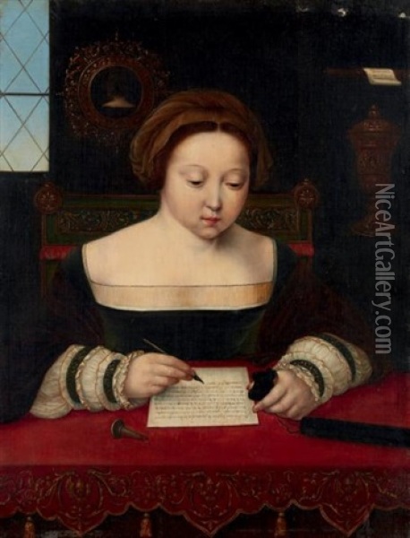 Jeune Femme Ecrivant Une Lettre Oil Painting -  Master of the Female Half Lengths