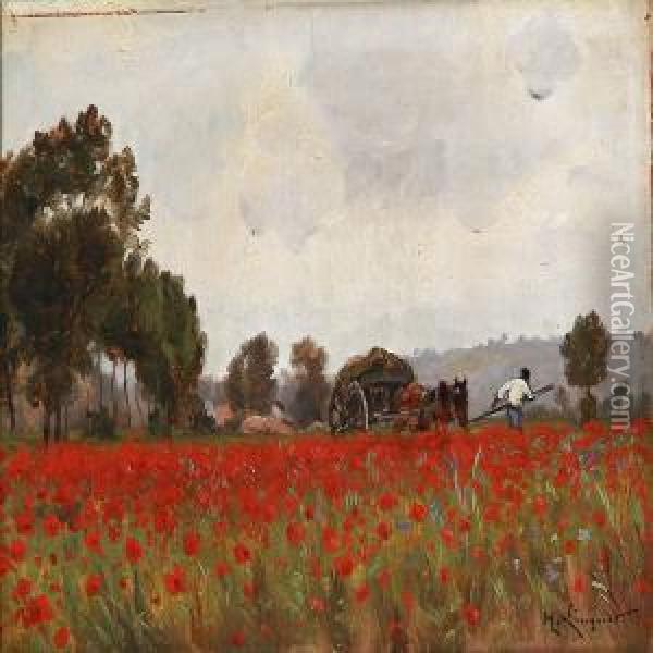 Poppy Field Oil Painting - Henri Linguet