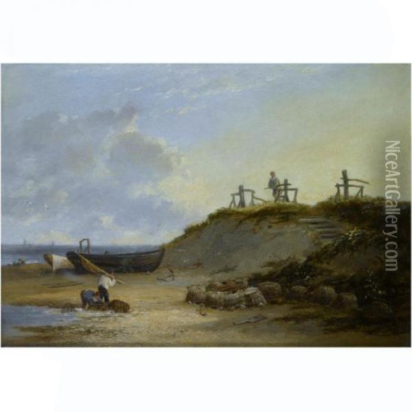 Costal Scene With Fisher Folk Oil Painting - James Stark