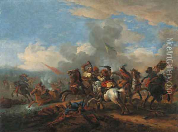 A battle between Christians and Turks Oil Painting - Jan von Huchtenburgh