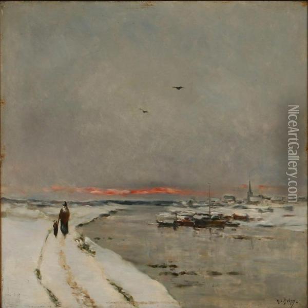 Winter Day In Seinen,france Oil Painting - Hippolyte Camille Delpy