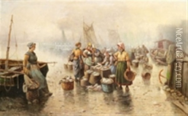 Fish Market Oil Painting - Adolf (Constantin) Baumgartner-Stoiloff