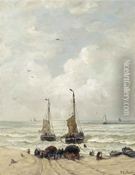 Het Laden Van De Netten Oil Painting - Hendrik Willem Mesdag
