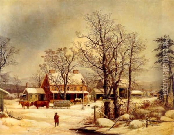 On The Road To Boston Oil Painting - George Henry Durrie