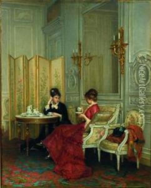 Ladies At Tea Oil Painting - Moses Wight