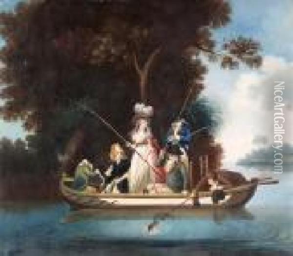 A Party Angling In A Punt Oil Painting - George Morland